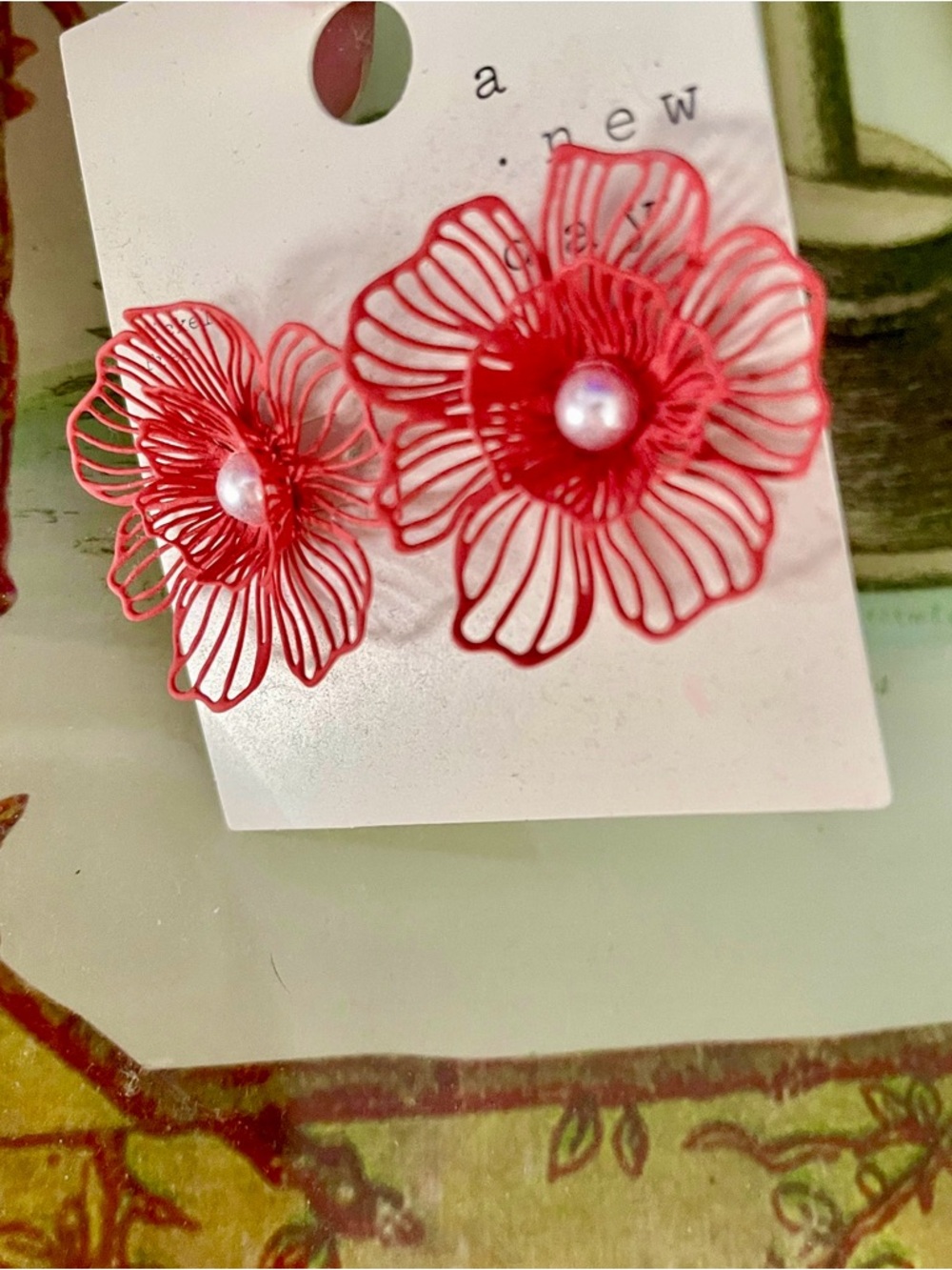 A New Day Floral Bloom Coral Stud Earrings - Picture 2 of 3